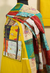 Amitha – Lemon Aura Handloom Cotton top & bottom hand stitched Kantha work silk dupatta