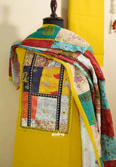 Amitha – Lemon Aura Handloom Cotton top & bottom hand stitched Kantha work silk dupatta
