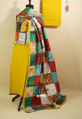 Amitha – Lemon Aura Handloom Cotton top & bottom hand stitched Kantha work silk dupatta