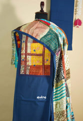 Amitha – Peacock Blue Handloom Cotton top & bottom hand stitched Kantha work silk dupatta Design 2