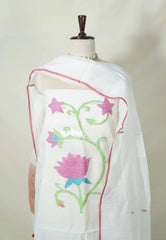 Amitha –  Snow White Handloom Cotton top & dupatta hand weaving jamdani work  No Bottom