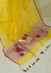 Amitha –  Paris Yellow Handloom Cotton top & dupatta hand weaving jamdani work  No Bottom