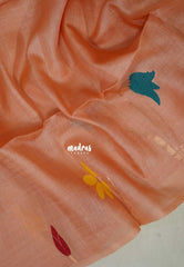 Peach Pearl - Handloom Pure Tussar Silk Jamdani Saree - With Silk Mark Certificate