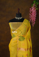Marigold Yellow - Handloom Silk Linen Jamdani Saree - With Handloom Mark