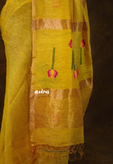 Marigold Yellow - Handloom Silk Linen Jamdani Saree - With Handloom Mark