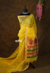 Paris Yellow - Handloom Silk Linen Jamdani Saree - With Handloom Mark