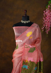 Candle Light Peach - Handloom Silk Linen Jamdani Saree - With Handloom Mark