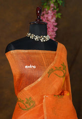 Saffron Orange - Handloom Tissue Silk Linen Jamdani Saree - With Handloom Mark
