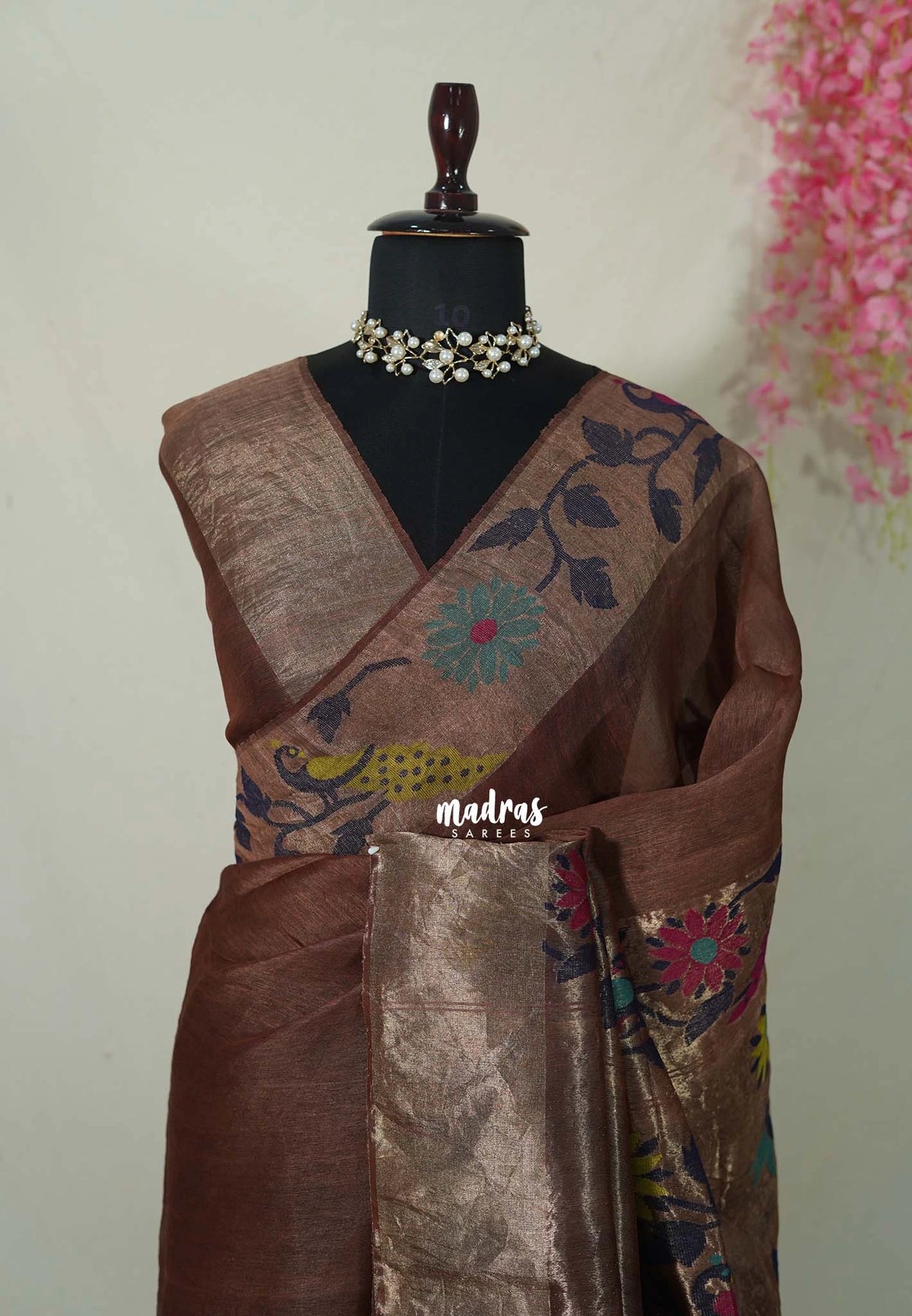 Coffee Brown - Handloom Silk Linen Jamdani Saree - With Handloom Mark