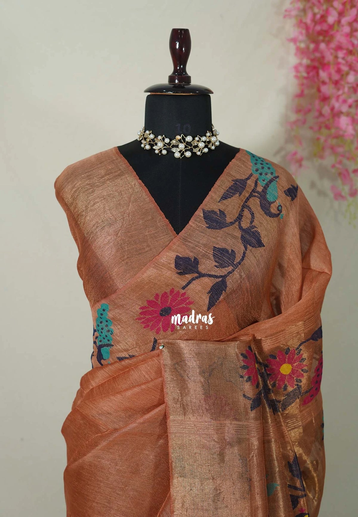 Earthy Brown - Handloom Tissue Silk Linen Jamdani Saree - With Handloom Mark