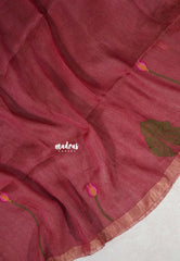 Rosewood Pink - Handloom Tissue Silk Linen Jamdani Saree - With Handloom Mark