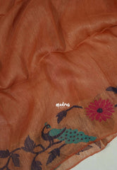 Earthy Brown - Handloom Tissue Silk Linen Jamdani Saree - With Handloom Mark