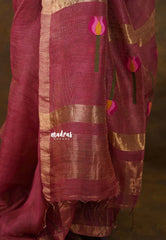 Rosewood Pink - Handloom Tissue Silk Linen Jamdani Saree - With Handloom Mark