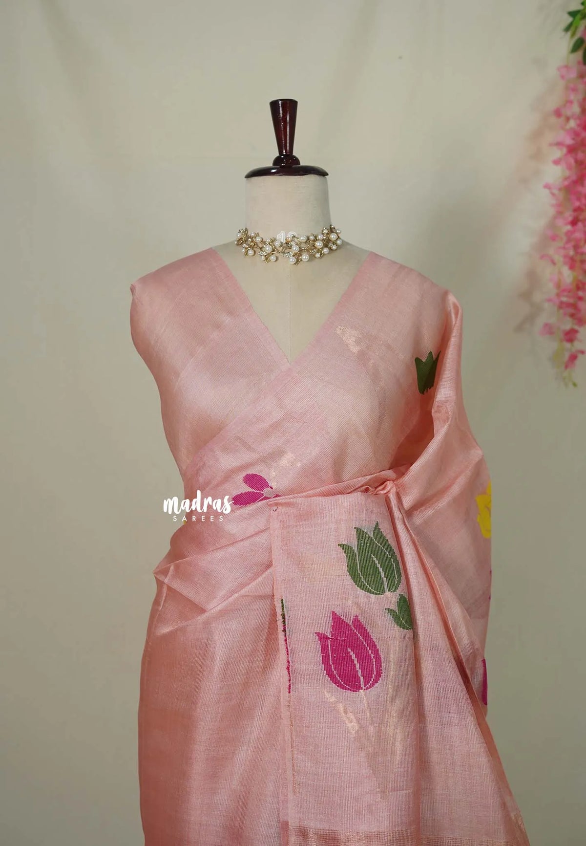 (PRE-BOOKING) Baby Pink - Handloom Pure Tussar Silk Jamdani Saree - With Silk Mark Certificate