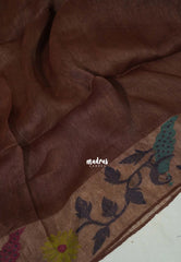Coffee Brown - Handloom Silk Linen Jamdani Saree - With Handloom Mark