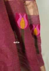 Rosewood Pink - Handloom Tissue Silk Linen Jamdani Saree - With Handloom Mark