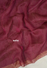 Rosewood Pink - Handloom Tissue Silk Linen Jamdani Saree - With Handloom Mark