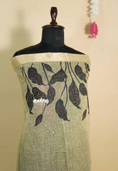 Rust Maroon - Handmade jute tussar silk saree with handblock prints