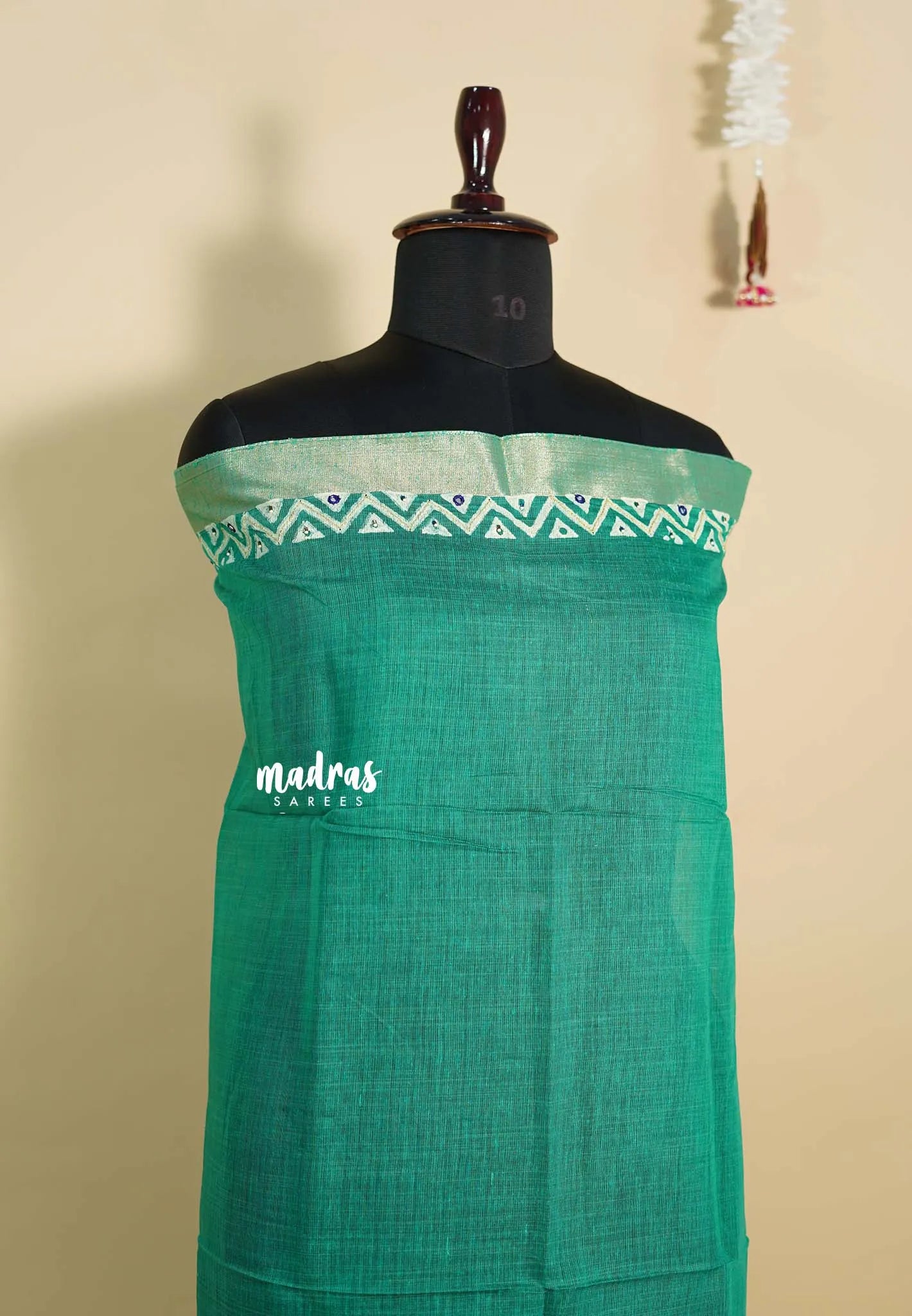 Navy Blue - Handmade jute tussar silk saree with handblock prints