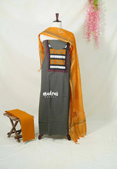 Amitha – Dim Grey - Prewashed Handspun Pure Cotton Salwar Material with Semi Stitch Neck with Embroidery