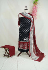 Amitha - Jet Black - Hand Work Handspun Pure Cotton Salwar Material - Best for Office Wear