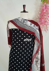 Amitha - Jet Black - Hand Work Handspun Pure Cotton Salwar Material - Best for Office Wear