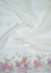 Creamy Ivory - Soft Organza Silk Saree with Embroidery and Scallop Border - Best for Diwali Festive
