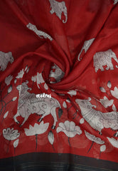 (PRE-BOOKING) Reddish Maroon - Isha - chanderi cotton with Pichwai prints with border - Perfect for Regular Wear