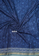 Indigo Blue with Grey - Kalanjali Soft Chanderi Silk with Bagru Block Prints - Perfect for Office Wear