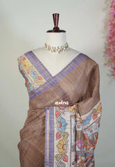 Biscut Brown - Isha - Chanderi Silk Saree Checks with Tiny Zari Border - Best for Office Wear | Casual Wear