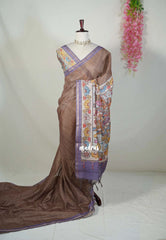 Biscut Brown - Isha - Chanderi Silk Saree Checks with Tiny Zari Border - Best for Office Wear | Casual Wear