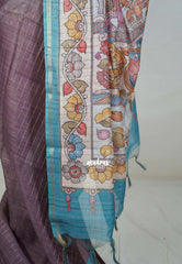 Muted Plum Purple - Isha - Chanderi Silk Saree Checks with Tiny Zari Border - Best for Office Wear | Casual Wear