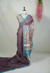 Muted Plum Purple - Isha - Chanderi Silk Saree Checks with Tiny Zari Border - Best for Office Wear | Casual Wear