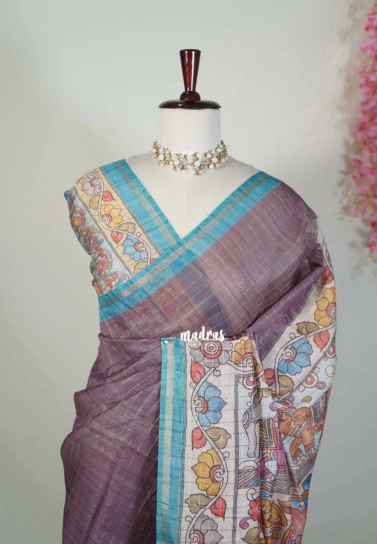 Muted Plum Purple - Isha - Chanderi Silk Saree Checks with Tiny Zari Border - Best for Office Wear | Casual Wear