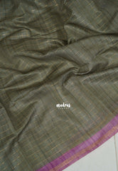 Olive Sage Green - Isha - Chanderi Silk Saree Checks with Tiny Zari Border - Best for Office Wear | Casual Wear