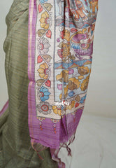 Olive Sage Green - Isha - Chanderi Silk Saree Checks with Tiny Zari Border - Best for Office Wear | Casual Wear