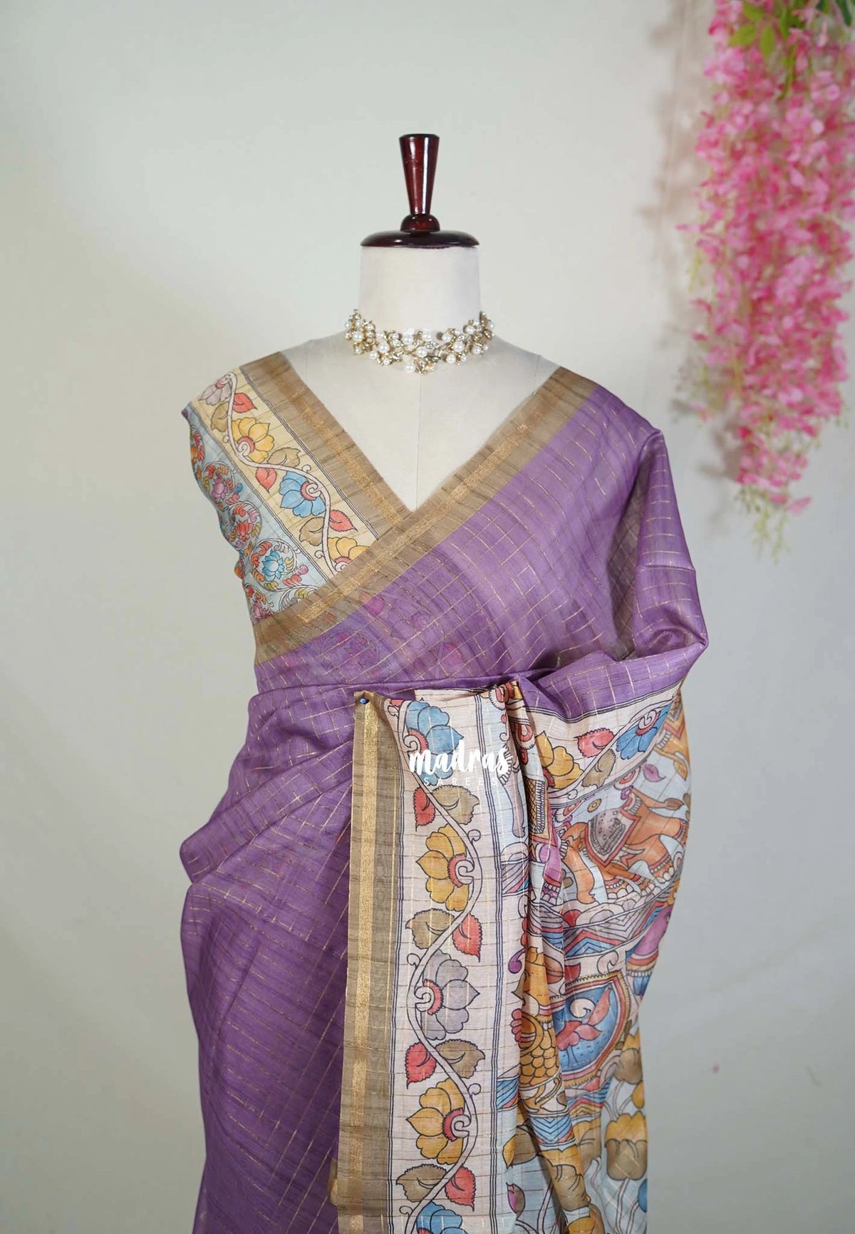 Muted Purple - Isha - Chanderi Silk Saree Checks with Tiny Zari Border - Best for Office Wear | Casual Wear