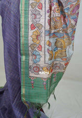 Muted Bluish Lavender - Isha - Chanderi Silk Saree Checks with Tiny Zari Border - Best for Office Wear | Casual Wear