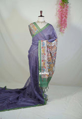 Muted Bluish Lavender - Isha - Chanderi Silk Saree Checks with Tiny Zari Border - Best for Office Wear | Casual Wear