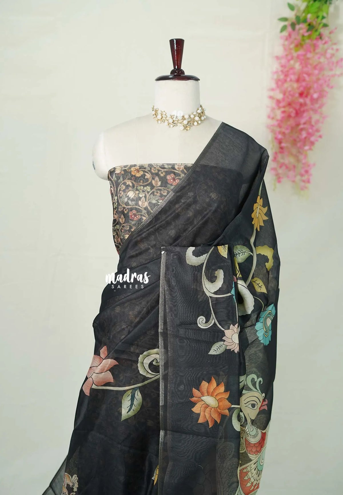 Elephant Black - Isha - Fancy Chanderi Silk with Kalamkari Prints - Best for Office Wear