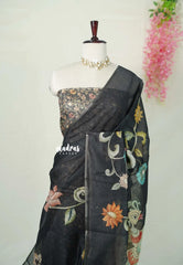 Elephant Black - Isha - Fancy Chanderi Silk with Kalamkari Prints - Best for Office Wear