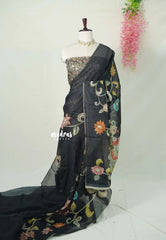 Elephant Black - Isha - Fancy Chanderi Silk with Kalamkari Prints - Best for Office Wear