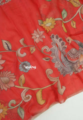 Peach Red - Isha - Fancy Chanderi Silk with Kalamkari Prints - Best for Office Wear