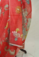 Peach Red - Isha - Fancy Chanderi Silk with Kalamkari Prints - Best for Office Wear
