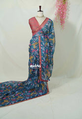 Ateneo Blue - Isha - Chanderi Cotton Saree Kalamkari Prints - Best for Casual Wear | Office Wear