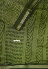 Olive Green - Isha - Chanderi cotton checks weaving with small tissue border