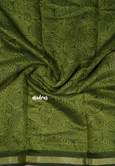 Olive Green - Isha - Chanderi cotton checks weaving with small tissue border