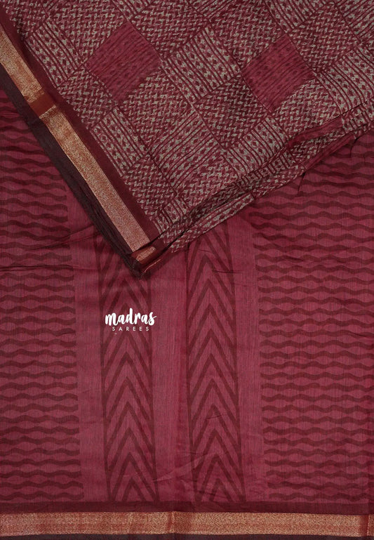 Beet Pink - Isha - Chanderi cotton checks weaving with small tissue border