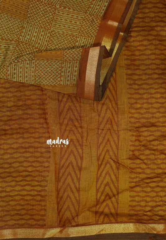 Honey Brown - Isha - Chanderi cotton checks weaving with small tissue border
