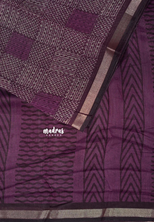 Purple Glow - Isha - Chanderi cotton checks weaving with small tissue border